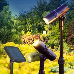 Solar Powered Spotlight, 2 Pack, 50 Lumens, Adjustable Height
